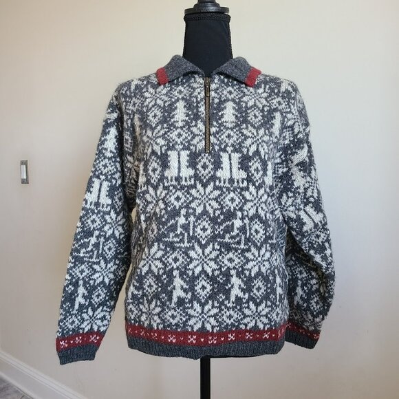 Vintage Woolrich Nordic Knit Sweater Womens S/ M  Made in USA Fair Isle Half Zip - Picture 1 of 11
